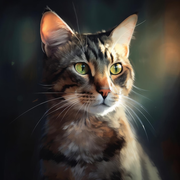 PHOTO A painting of a cat with green eyes