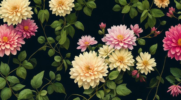 A photo of painting close up of flowers on a dark background