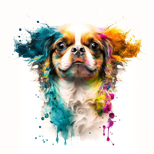 Photo a painting of a dog with a multicolored face Generated by AI