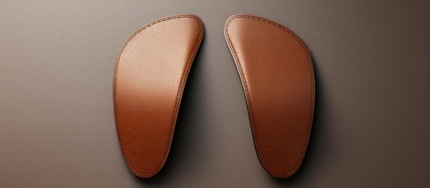 Photo of a pair of brown leather shoes hanging on a wall with ample copy space with copy space