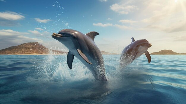 Photo a photo of a pair of dolphins swimming gracefully