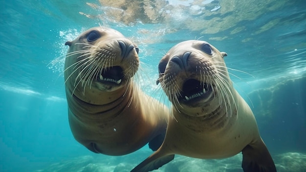 Photo photo of a pair of playful sea lions