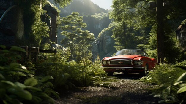 A photo of a pair of vehicles against a background forest