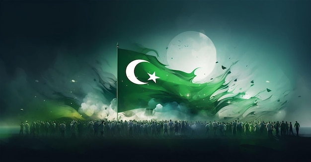 Photo pakistan independence day greeting Pakistan flag