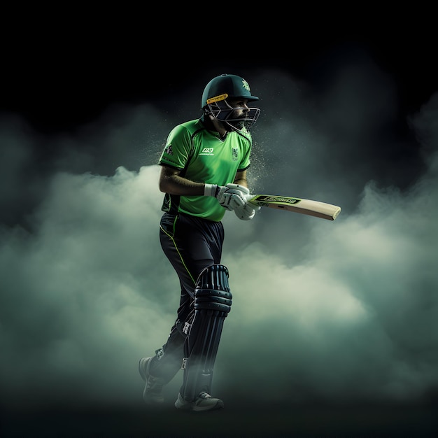 Photo photo pakistani cricket player celebrate in green fog icc mens world cup 2023 match generative ai