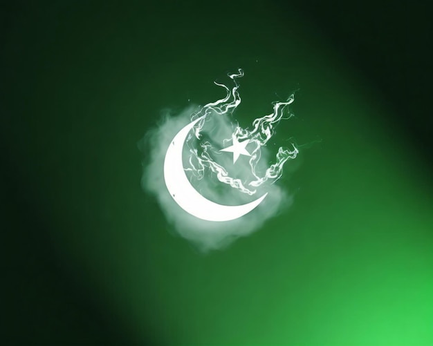 Photo of a pakistani flag background with smoke on moon and star