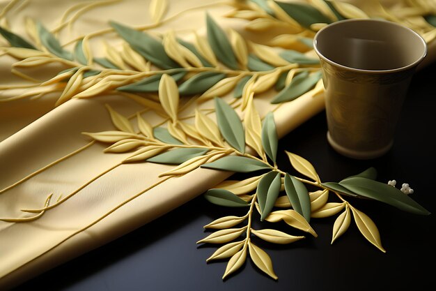 Photo of palm branches inspired table runner with embroidered leaves easter palm good friday art