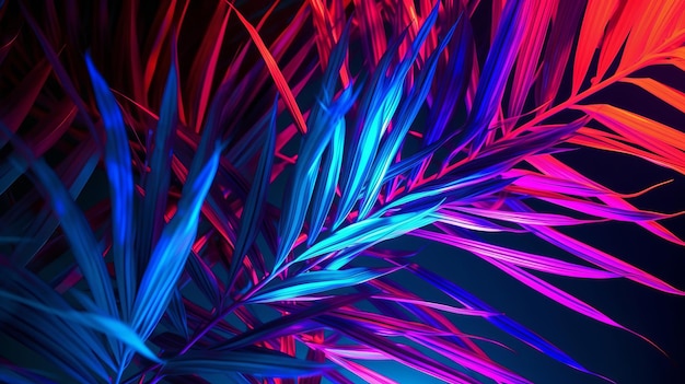 Photo of palm takes off in neon lighting Creative resource AI Generated