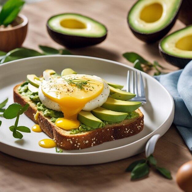 Photo photo pan of cooked egg omelette with delicious avocado in natural background concept healthy