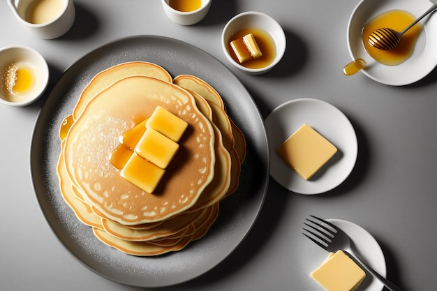 Photo pancakes with butter and honey