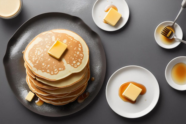 Photo pancakes with butter and honey