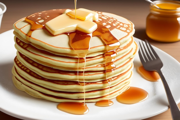 Photo pancakes with butter and honey