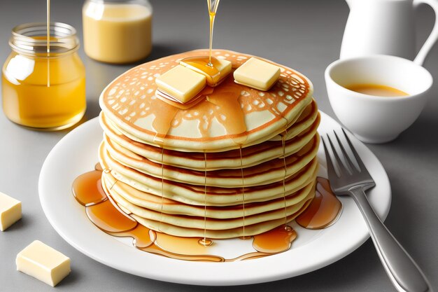 Photo pancakes with butter and honey