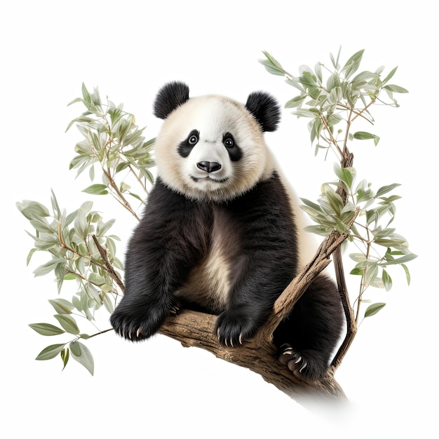 A photo of a panda sitting on a tree animal realistic generated by artificial intelligence