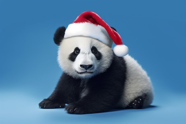 Фото панды в шляпе Санта-Клауса