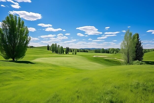 Photo photo of panoraic view of a grassy field under a blue