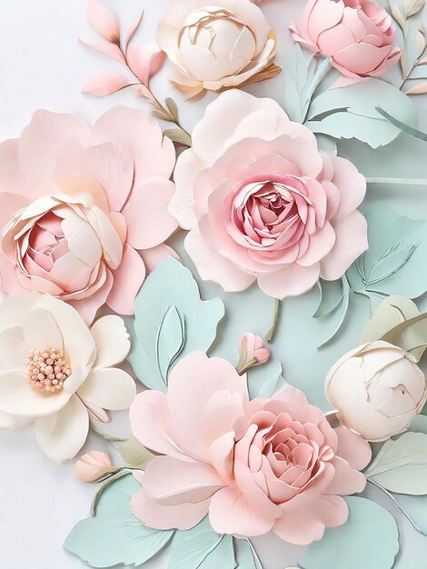 Photo paper elegant pastel colored flowers