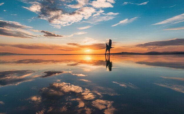 日中のパラダイスビーチと夕日の写真