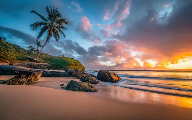 Photo of paradise beach during the day with sunset