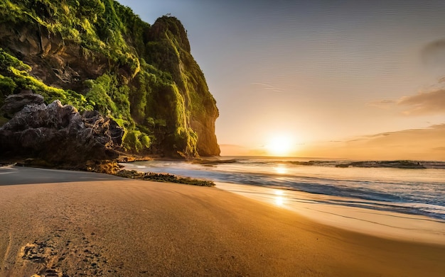 Photo of paradise beach during the day with sunset