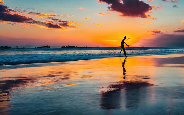 日中のパラダイスビーチと夕日の写真