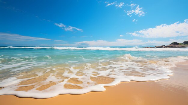 Photo of paradise beach with blue sky with white clouds