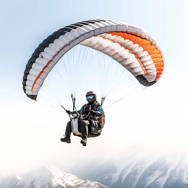 Photo paraglider landing and white background white