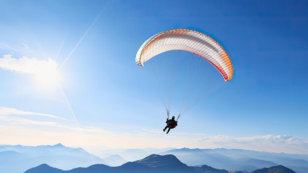 Photo a photo of a paraglider soaring through the sky clear blue sky