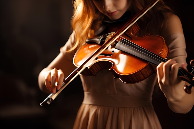 バイオリンを弾く情熱的な女の子の写真