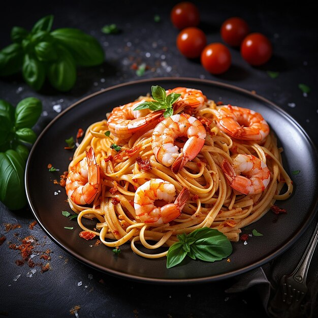 Photo pasta spaghetti with shrimps