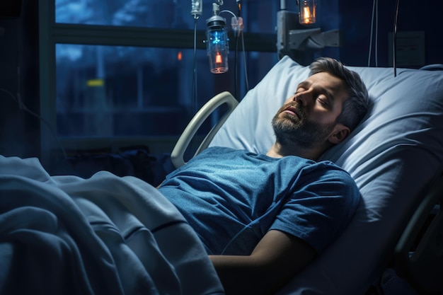 Photo of a patient dozing in a hospital bed