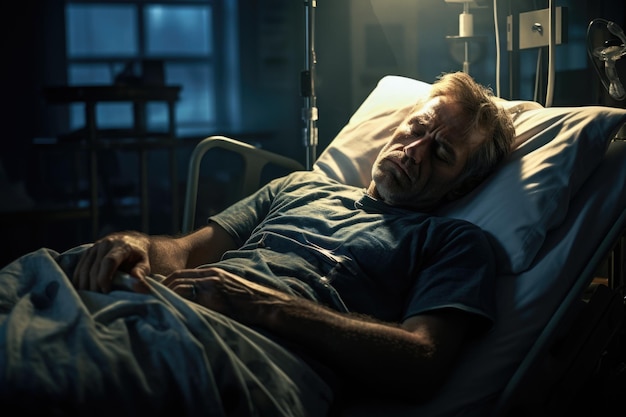 Photo of a patient dozing in a hospital bed