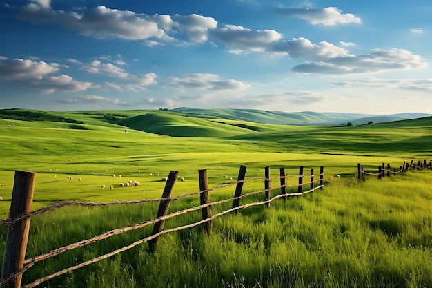 Photo photo of a peaceful countryside with a wooden fence nature background