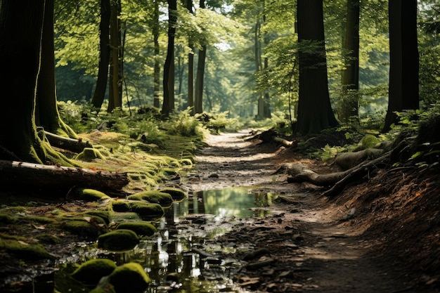 アウトドアヨガのための平和な森林のクリアリングの写真