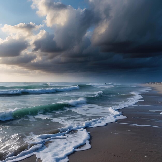 Photo of Peaceful Sunset On The Beach Ocean Seaside With Cloud Dramatic Sand On The Shore