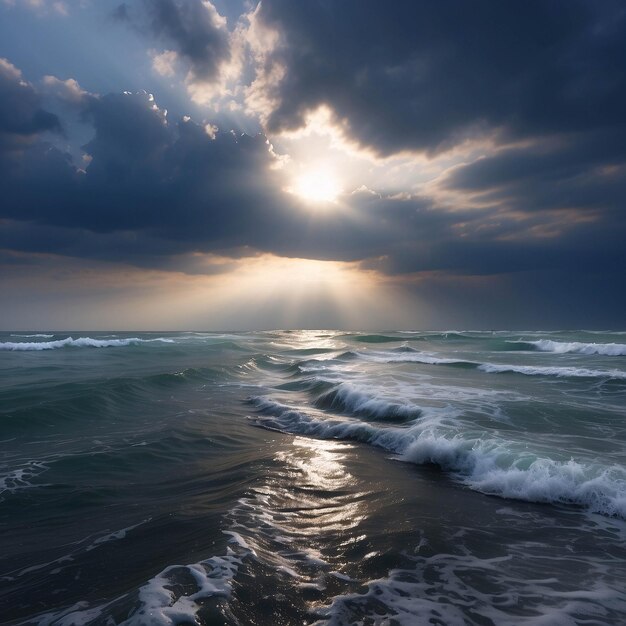 ビーチの平和な夕暮れの写真 海辺の雲と海岸の劇的な砂