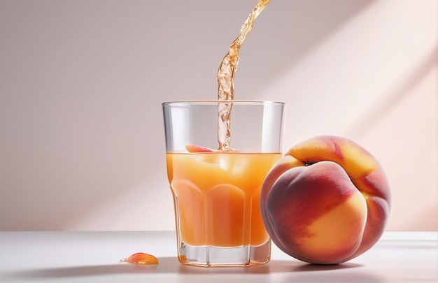 Photo photo of a peach juice with pieces of beet isolated on smooth background