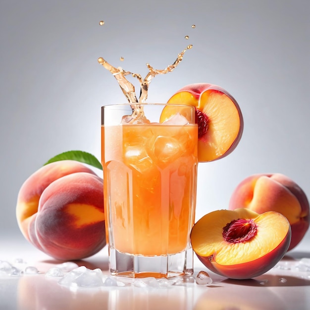 Photo photo of a peach juice with pieces of beet isolated on smooth background