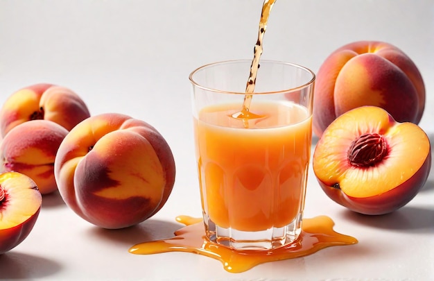 Photo photo of a peach juice with pieces of beet isolated on smooth background