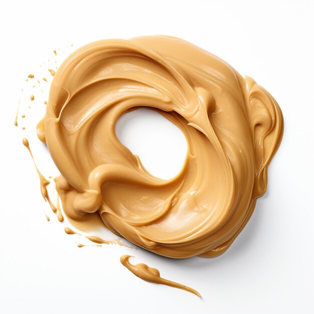 A photo of peanut butter with a white background