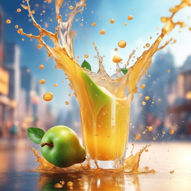 Photo pear juice splash background