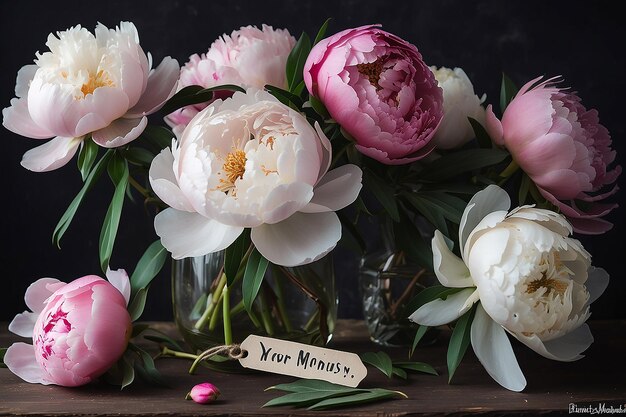 A photo of peonies with a dark background