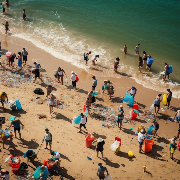 ビーチにいる人々を上から写真に撮る