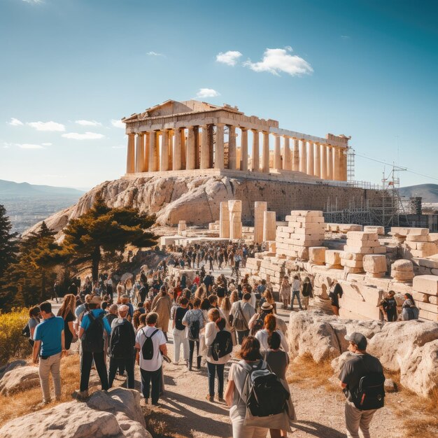 Photo of people in front of Acropolis in Athens Greece