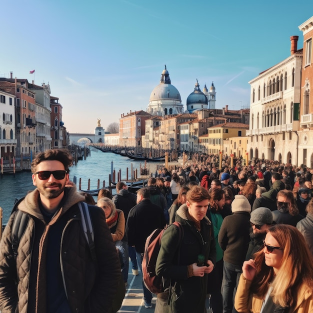 Foto foto di persone davanti al gran canale di venezia, in italia