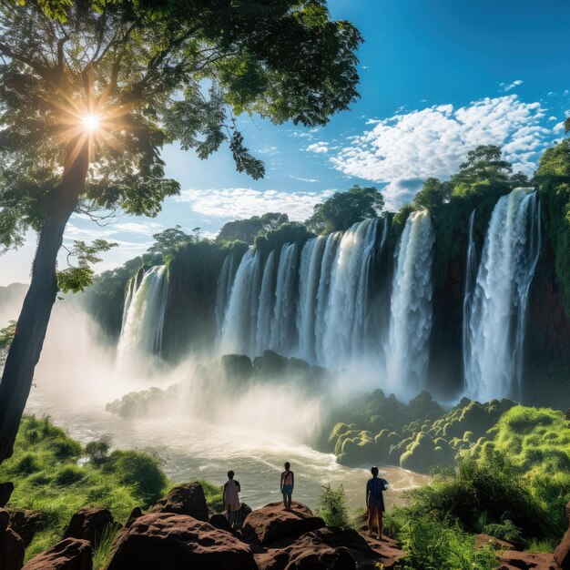 Photo photo of people in front of iguazu falls in south america