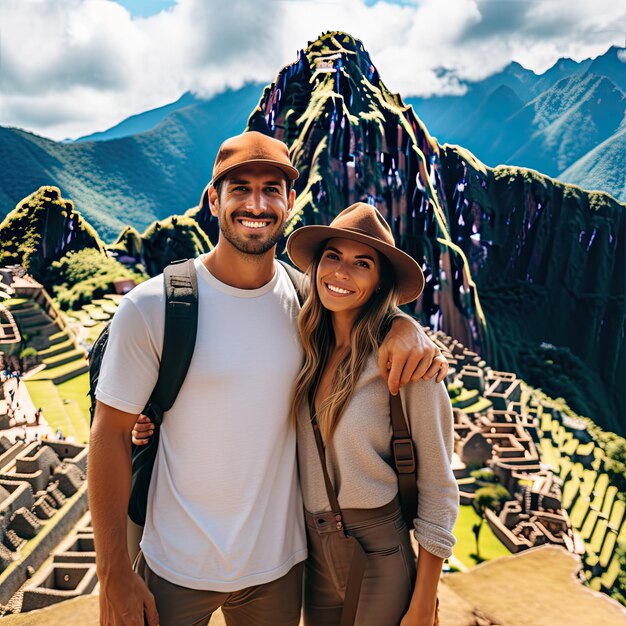 Photo photo of people in front of machu picchu in peru