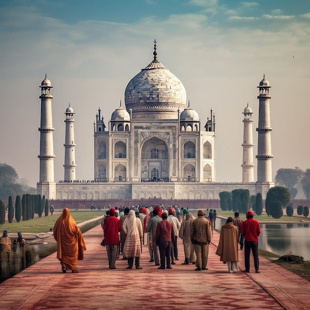 Photo of people in front of Taj Mahal in India