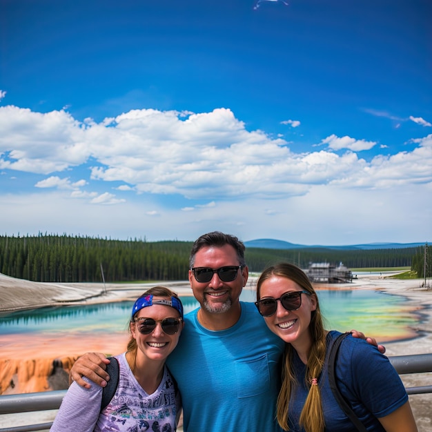 Photo of people in front of Yellowstone National Park in United States