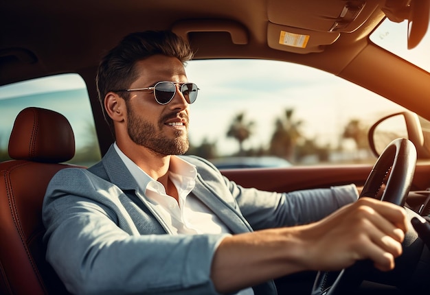 Photo of people handsome man woman driving vehicle